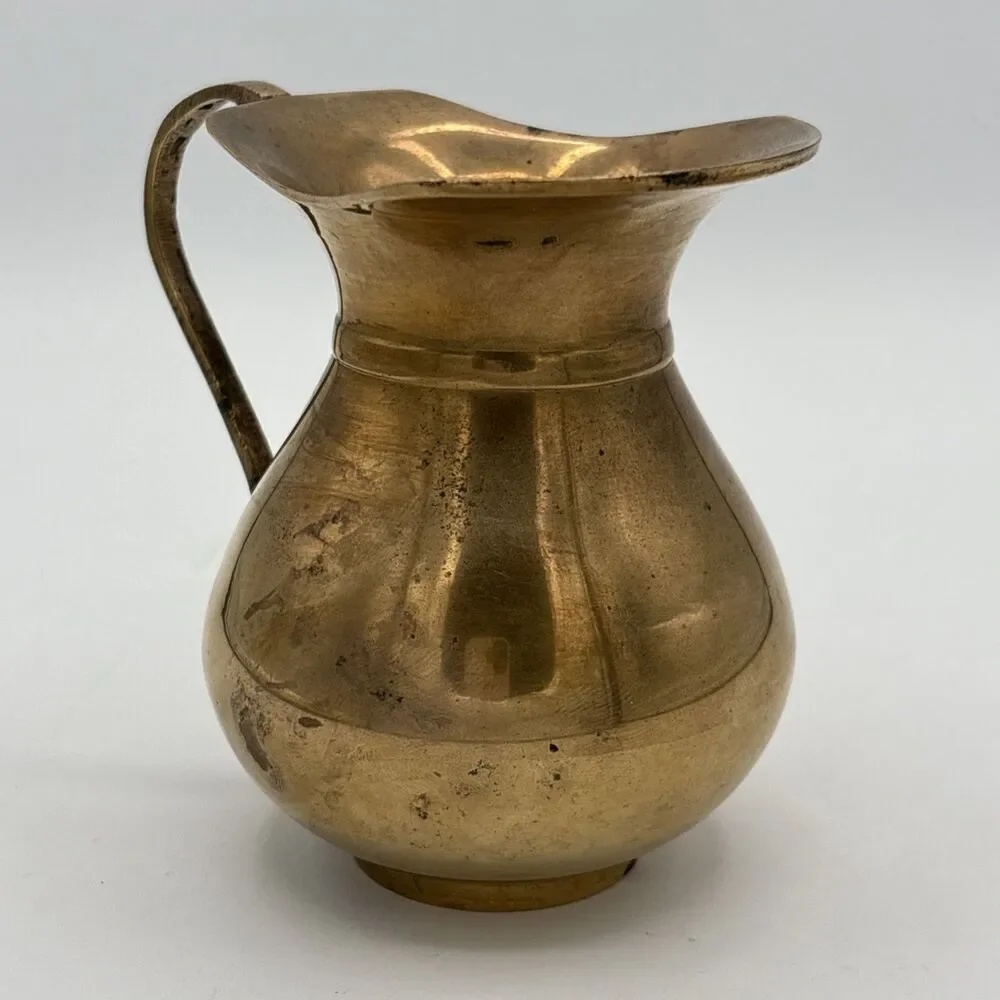 Vintage Brass Pitcher Creamer Vase Decorative Small With Handle India